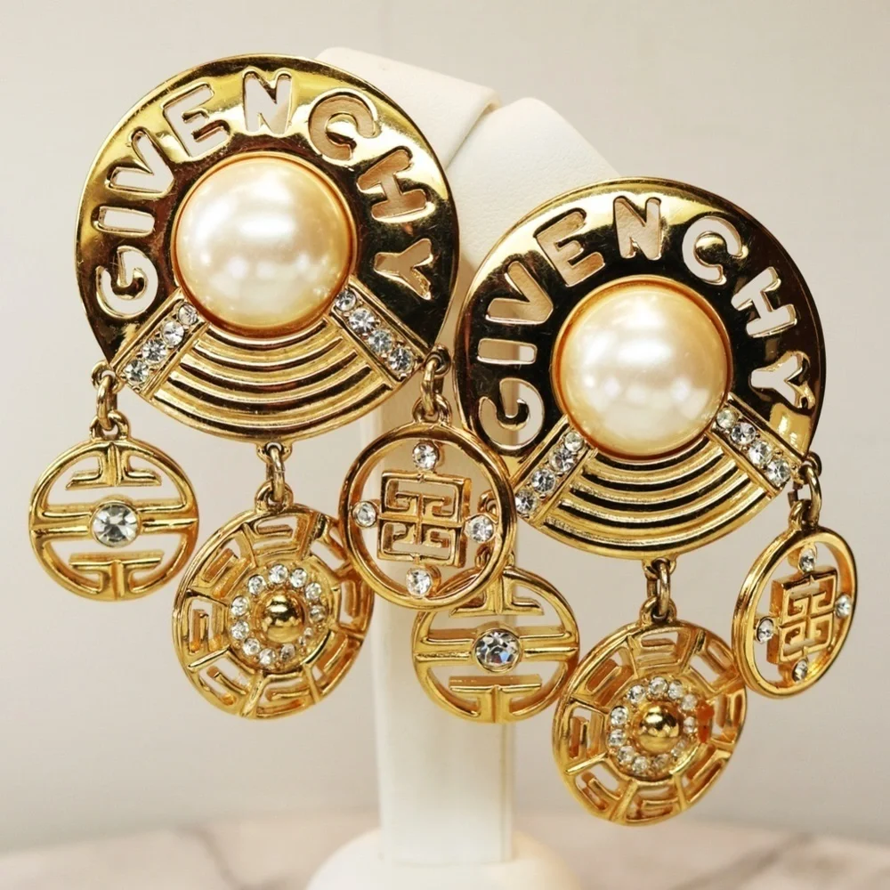 ⚜️ Vintage GIVENCHY LOGO Pearl & Crystal Earrings